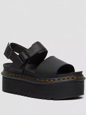 Dr. Marten's (Voss) Black Leather Platform Sandals